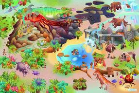 Mängumatt Marko Dinosaur Park, 150 cm x 100 cm, mitmevärviline