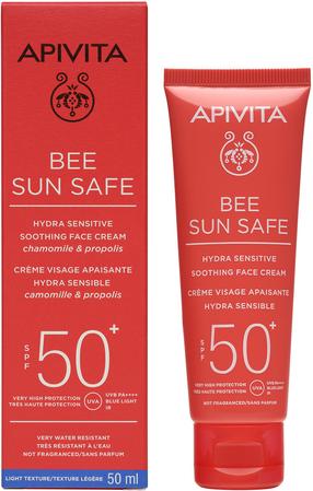 Krēms iedeguma kopšanai sejai Apivita Hydra Sensitive SPF50, 50 ml