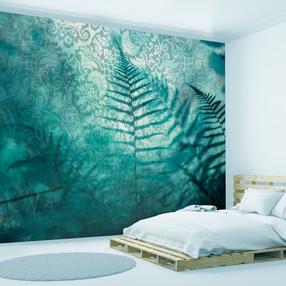 Fototapeet Artgeist In A Forest Retreat - Abstract Composition With Ferns And Patterns, 315 cm x 315 cm