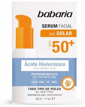 Līdzeklis iedeguma kopšanai sejai Babaria Solar Hyaluronic Acid SPF50+, 30 ml