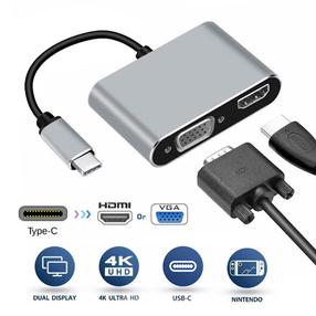 iLike HD4 2in1 Video Adapter - Pārveidotājs no USB-C uz Hdmi 4K 30Hz / VGA monitors Sudraba