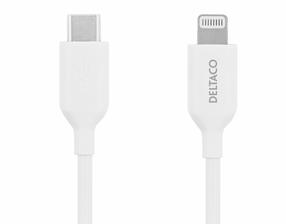 Įkrovimo laidas Deltaco Baltic, USB Type C/Lightning, 200 cm, balta sp.
