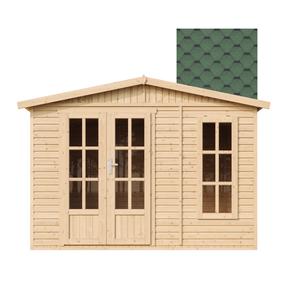 Sodo namelis, su grindimis Timbela M334FB+H334FBGREEN, 222 cm x 332 cm x 232 cm, žalia sp./rusva sp.