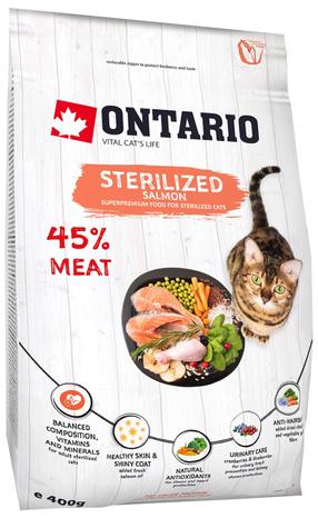 Kuiv kassitoit Ontario Sterilised, lõhe, 0.4 kg