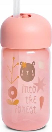 Gertuvė su silikoniniu šiaudeliu Suavinex Forest, 340 ml, 18 mėn., plastikas/silikonas, rožinė sp.
