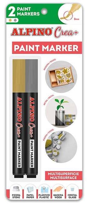 Текстовый маркер Alpino Crea+ 1AAR000252, 2 - 3 мм, золотой цв./серебристый цв., 2 шт.