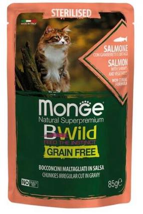 Šlapias kačių maistas Monge BWild Sterilised Salmon & Shrimps, lašiša/krevetės, 0.085 kg