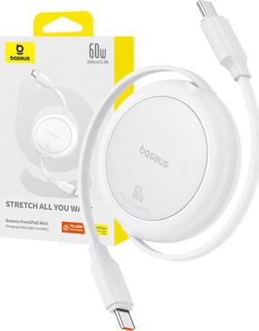 Laidas Baseus Free2Pull Mini P10364500211-01, 2 x USB Type C, 100 cm, balta sp., 60 W