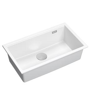 Virtuves izlietne Quadron Logan 110, granīts, 76 cm x 45 cm x 23.5 cm, balts krās./nerūsējošā tērauda krās.
