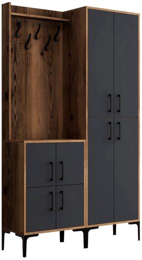Prieškambario baldų komplektas Kalune Design Berlin BA, vidaus, antracito sp./riešuto sp.