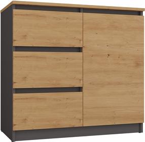 Комод 1D3S, антрацитовый цв./дубовый цв., 75 см x 40 см x 80 см