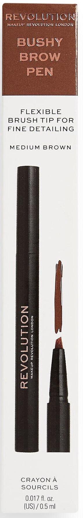 Antakių pieštukas Makeup Revolution London Bushy Brow Pen, 0.5 ml medium brown