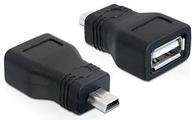 Adapteris Delock USB 2.0 A female, Mini-USB male, melna krās.