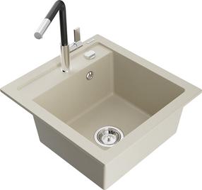 Кухонный умывальник с кухонным смесителем Mexen Vito, гранит, 49 см x 52 см x 21 см, серебристый цв./черный цв./коричневатый цв.