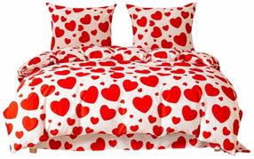 Patalynės užvalkalų komplektas Red Hearts PEB-1047, balta sp./raudona sp., 70 x 80 cm, 140 x 200 cm