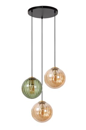 Lampa griesti Lucide Monsaraz 45493/03/33, E27, 3 x 40 W, zaļa krās./dzintara krās. / melna krās., 25 x 25 cm