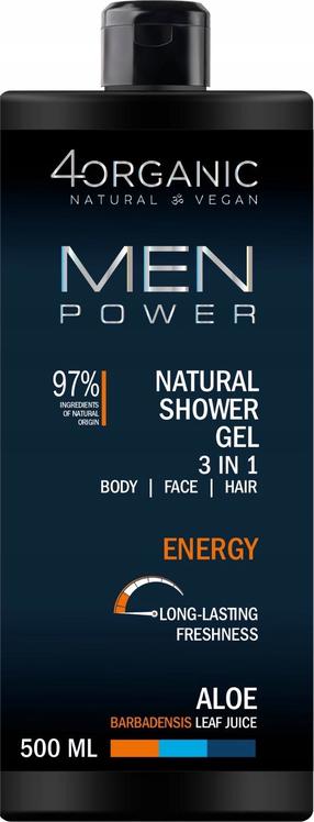 Dušas želeja un šampūns 4organic Men Power, 500 ml