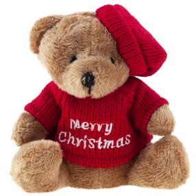 Плюшевая игрушка медведь Merry Christmas, коричневый цв./красный цв., 10 см