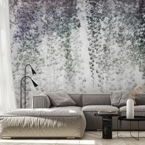 Fototapetas Artgeist Peaceful Oasis - Landscape Of Hanging Black Leaf Vines On A Grey Background, 280 cm x 280 cm