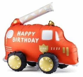 Õhupall erikujuga PartyDeco Happy Birthday Fire Truck, kuldne v./must v./punane v.