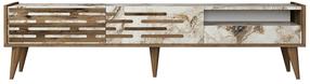 TV staliukas Kalune Design Valensiya, balta sp./marmuro sp./riešuto sp., 180 cm x 45 cm x 35 cm