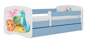 Vaikiška lova Kocot Kids Tiny Dinos, mėlyna sp./balta sp., 80 x 180 cm, su patalynės dėže, be čiužinio
