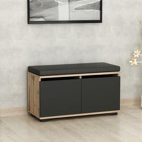 Batų spintelė Kalune Design Drago, juoda sp./riešuto sp., 35 cm x 80 cm x 42 cm