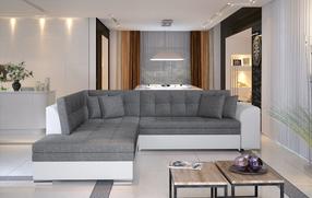Kampinė sofa Pieretta Sawana Soft, balta sp./tamsiai pilka sp., kairinė, 205 x 260 cm x 80 cm