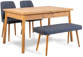 Valgomojo komplektas Kalune Design Santiago 1048 - 3 A, pušies sp./tamsiai mėlyna sp.