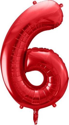 Folijas balons cipars PartyDeco 6, sarkana krās.