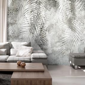 Fototapetas Artgeist Light And Shadow - Grey And White Composition With Floral Motif And Pattern, 70 cm x 100 cm