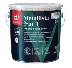 Emaliniai dažai, metalo konkstrukcijoms, apsaugant nuo korozijos Tikkurila Metallista, pusiau matinis, 2.7 l, balta sp.