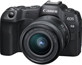 Bezspoguļa kamera Canon EOS R8 + RF 24-50mm IS STM + Mount Adapter EF-EOS R, melna krās.