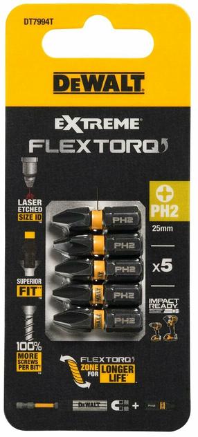 Triecienskrūvgrieža biti, komplekts Dewalt FlexTORQ, PH2, 25 mm