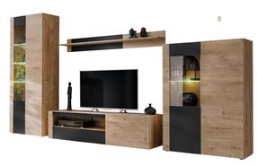 Svetainės baldų komplektas ASM Aron, vidaus, ąžuolo/juoda