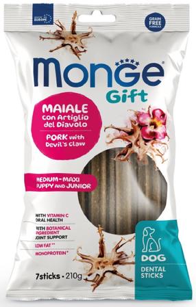 Skanėstas šunims Monge Gift Dental Stick Medium & Maxi Pork With Devil's Claw, kiauliena, 0.21 kg, 7 vnt.