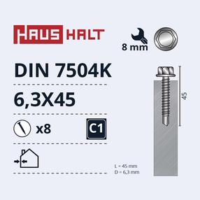 Pašvītņojošā skrūve Haushalt, 6.3 mm x 45 mm, 8 gab.