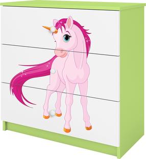 Vaikiška komoda Kocot Kids Babydreams Unicorn, balta sp./žalia sp., 80 cm x 41 cm x 80.5 cm