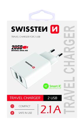 Telefono įkroviklis Swissten, USB/AC/DC, balta sp.