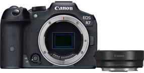 Bezspoguļa kamera Canon EOS R7 + Mount Adapter EF-EOS R, melna krās.