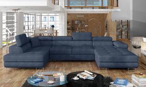 Kampinė sofa Rodrigo Omega 86, tamsiai mėlyna sp., kairinė, 202 x 345 cm x 90 cm