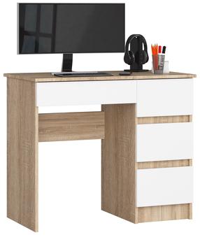Kirjutuslaud sahtlitega Akord A-7, 90 cm x 50 cm, 77 cm, valge v./sonoma tamm v.
