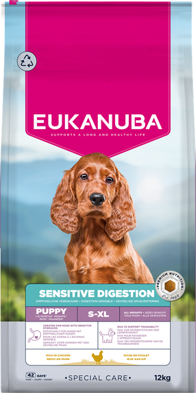 Sausas šunų maistas Eukanuba Puppy Sensitive Digestion, vištiena/kalakutiena, 12 kg
