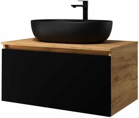 Vonios spintelė su praustuvu Riva SA800-GB, matinė juoda sp./gold craft oak sp., 50 cm x 80 cm x 40 cm