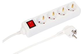 Pagarinātājs MicroConnect, 1.5 m, 4 ligzdas, ar slēdzi, balta krās.