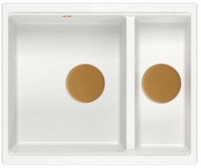 Virtuvinė plautuvė Quadron Logan 150, granitas, 56 cm x 46 cm x 22 cm, balta sp./vario sp.