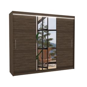 Spinta ADRK Denis LED, tamsiai ruda sp., 250 cm x 58 cm x 215 cm, su veidrodžiu
