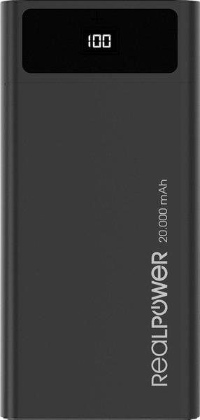 Nešiojamas įkroviklis (Power bank) Realpower, 20000 mAh, juoda sp.