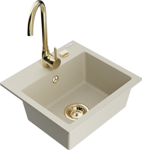 Virtuvinė plautuvė Mexen Milo 6505-69-670200-50, granitas, 43.5 cm x 41 cm x 17.1 cm, aukso sp./smėlio sp.