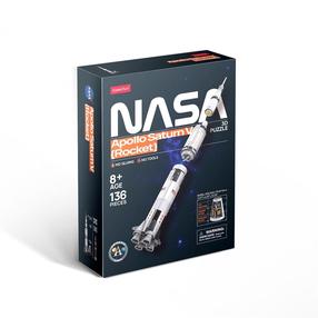 3D puzle Cubicfun NASA Apollo Saturn V Rocket, 81.5 cm x 17 cm, 136 gab., balta krās.